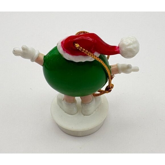 Vintage Green M&Ms Character Christmas Tree Ornament Waving with Santa Hat Mars - Picture 2 of 8